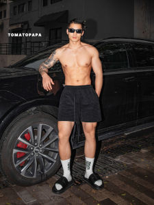 กางเกงขาสั้นผ้าฝ้ายลายกีฬาชายหาด TOMATOPAPA ทรงหลวม ทรงตรง ทรงหลวม กางเกงขายาวลำลอง ทรงหลวม ทรงหลวม ทรงหลวม