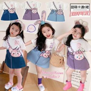 🎀ชุดเด็กผู้หญิง🎀กระโปรงยีนส์สองชิ้นลายการ์ตูนเวอร์ชั่นเกาหลี กระโปรงลำลองเด็กผู้หญิง เสื้อผ้าเด็กผู้หญิง