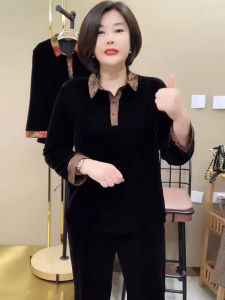 Áo Sơ Mi Vải Nhung Đen Cỡ Lớn Thời Trang Thu Đông Cao Cấp Có Cổ Bẻ Che Giấu Mỡ Bụng Thường Ngày Công Sở Màu Trơn