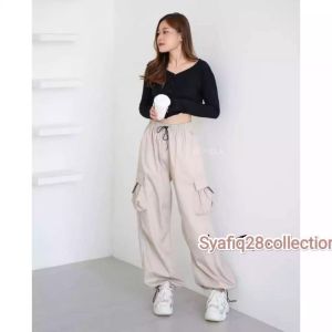 Cargo Pants Wanita Highwaist Loose Korean Style Jumbo - Celana Kargo Wanita Terbaru