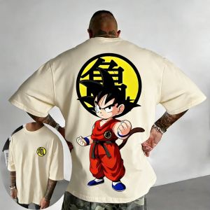 Bandai | Dragon Ball Anime Cotton T-shirt 2026 Summer New Goku Printed Mens and Womens Harajuku Large Versatile Casual Short Sleeve Top