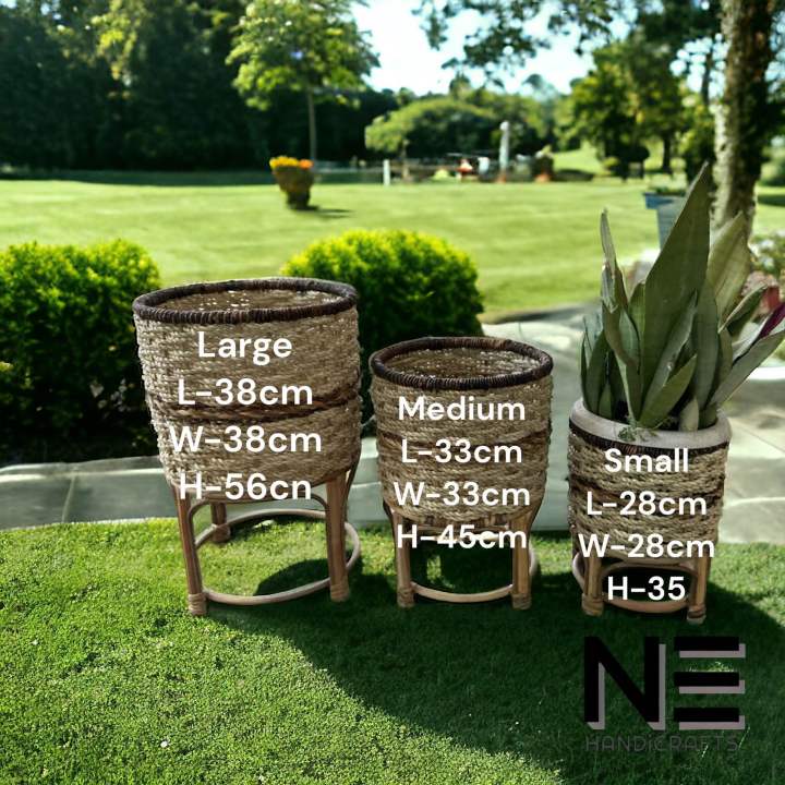 Indoor/Outdoor Rattan Basket Planters with stand Set of 3 Lazada PH