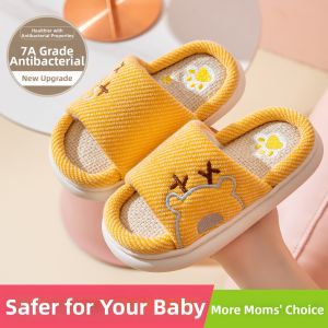 Childrens Indoor Slippers Linen Bottom Anti-Slip Home Use Spring Summer Autumn Winter Cartoon Style Breathable Quiet PVC Sole