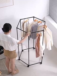 YOWXII 360° Rotating Clothes Hanger with Wheels Heavy-Duty Clothes Rack Floor Standing Clothing Rack