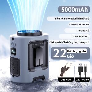 Quạt Đeo Hông Di Động Có Đèn LED Pin 5000mAh Quạt Đeo Cổ 4 Tốc Độ Gió Mạnh 13000 Vòng/phút Màn Hình Kỹ Thuật Số Dùng Cho Công Việc Ngoài Trời