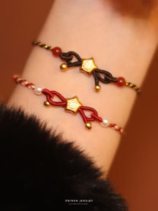 Fuxing Natural Pearl Agate Sand Gold Bracelet for Women Snake Year Red Rope Lucky Charm Fashion Jewelry Gift