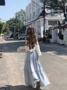 Summer Dopamine Seaside Vacation Style Sling Dress Womens Summer Gentle Sweet Cardigan Long Dress Two-piece Set