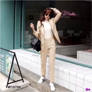 TW10704 Set 2 ชิ้น เสื้อสูทแขนยาวลายตาราง + กางเกงขายาวลายตาราง