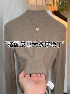 เสื้อเชิ้ตแขนยาวผู้หญิงแบบสวมหัวสไตล์เกาหลี ปกครึ่งสูง ขนแกะสองด้าน อบอุ่น ฤดูหนาว เสื้อชั้นในสุดเท่