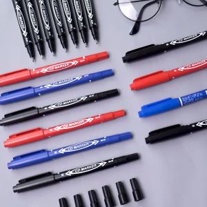 Ready Stock Two Tip Permanent Marker Pen 0.5 1.0mm Double Head Oil Ink Permanent Pen Office School Stationery