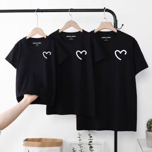 Áo Thun Cotton Tay Ngắn Mùa Hè Cho Gia Đình Bốn Người Mẹ Và Con Trai Áo Thun Cotton Nguyên Chất Họa Tiết Trái Tim Phong Cách Thường Ngày
