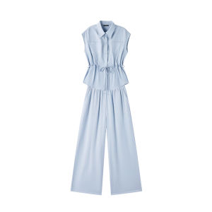 La Chapelle | Sleeveless Adjustable Waist Casual Shirt and Loose Pants Set