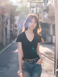 เสื้อยืดคอวีแขนสั้นทรงสลิมฟิตสำหรับผู้หญิง ฤดูร้อน 2024 แฟชั่นใหม่ เสื้อเชิ้ต Pure Desire Casual ที่สวมใส่ได้หลากหลาย