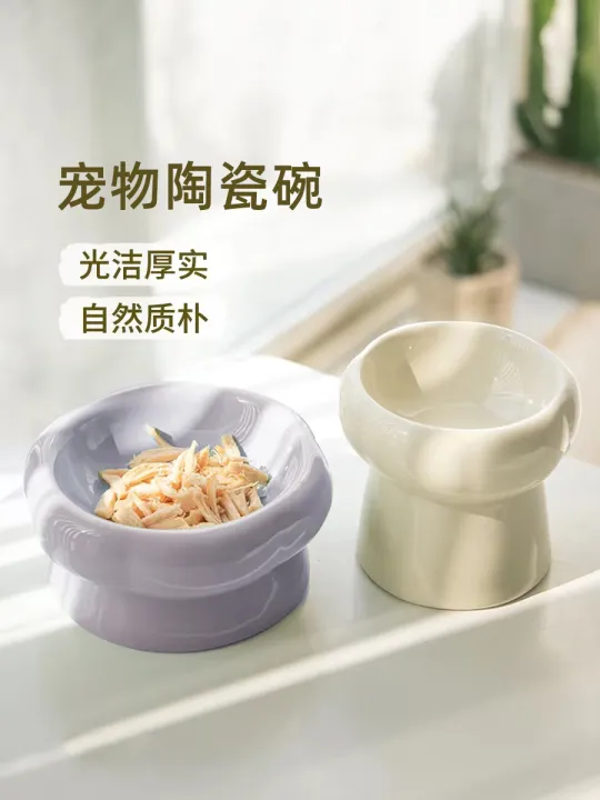 ชุดชามอาหารและน้ำแมวเซรามิกคู่ขนาดใหญ่ ป้องกันการล้ม