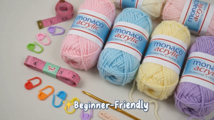 Gantsilyo Bulakeña Complete Crochet Starter Kit for Beginners | 4 Skeins Monaco Acrylic Yarn Crochet Hook 5/0-6/0 Yarn Cutter Stitch Markers Tape Measure Wooden Buttons & Labels with FREE Basic Crochet Guide