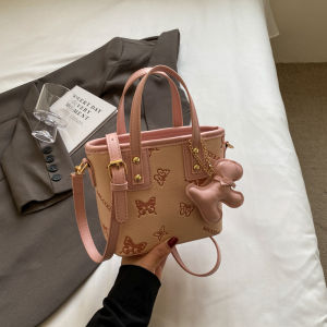 Fashionable Butterfly Knot Bucket Bag Womens Shoulder Bag Simple Match All Summer Korean Style Handbag Soft PU Leather