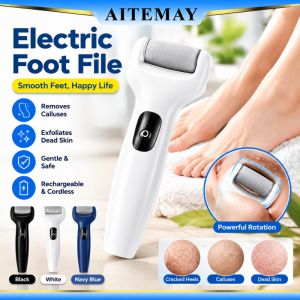 Aitemay sạc điện miếng đá chà gót chân 2 tốc độ sạc USB loại bỏ vết chai có thể giặt tẩy da chết cho da khô dụng cụ làm móng trắng Xanh lam đen