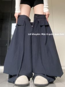 YIFANSHI | Quần Dài Nữ Mùa Hè Nhẹ Cao Waist Rộng Thoáng Dây Đai Màu Xanh Trung