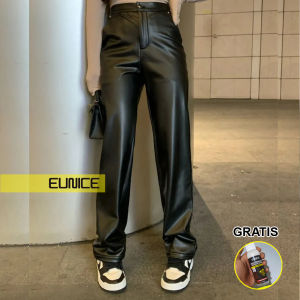 Eunice Celana Highwaist Wanita Kulit Sintetis - Hitam
