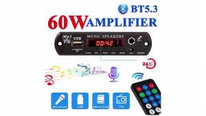 KEBIDU | KEBIDU 60W Amplifier Bluetooth 5.3 MP3 Decoder Board 6.5MM Mic Jack DC 12V MP3 Player HiFi Audio Player FM Radio For Car Speaker