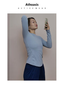 Athoasis Slim Fit Long Sleeve High Elastic Small round Neck Yoga Pilates Top Breathable Quick Dry Womens Fitness T-Shirt