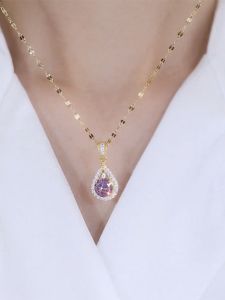 Dây Chuyền Đá Zirconia Màu Tím Hình Giọt Nước 2025 Dây Chuyền Xương Đòn Bằng Thép Titan Thời Trang Sang Trọng Nhẹ Đa Năng Cho Nữ