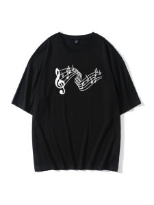 Áo Thun Tay Ngắn Mùa Hè Oversize in Chữ Nghệ Thuật Âm Nhạc Bằng Cotton Nguyên Chất Cổ Tròn Phong Cách Thường Ngày Cho Thanh Thiếu Niên