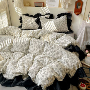 French Style Duvet Cover 1pc Flower Pattern Quilt Cover Ruffle Lace Comforter Cover Single/Queen/King