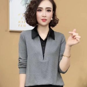 Fashionable Casual Long Sleeve Turn-down Collar Base Shirt Womens Autumn New Style Elegant Top Ladies T-shirt Straight Cut