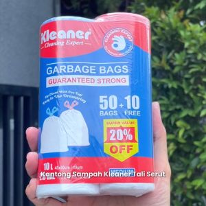 Kleaner Kantong Plastik Sampah Dengan Tali 45 x 50 Cm 2 Roll 60 Pcs Trash Bag Serbaguna GSL006
