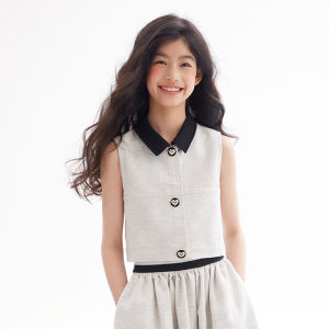 LOVESASAKIDS | Sleeveless Peter Pan Collar Blouse and Textured Mid-length Skirt Set