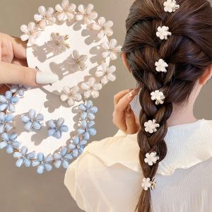5pcs Double Side Crystal Flower Hair Claw Rhinestones Alloy Hair Clamp for Girls Sweet Summer Side Clip Hair Styling Accessories