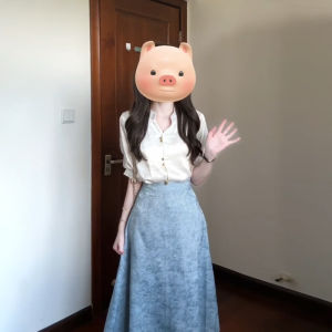 XUECAIQI | Summer High-end Korean Style Short Sleeve Shirt and Blue Skirt Set