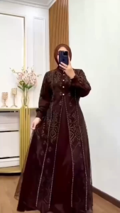 GAMIS BURGUNDY TERBARU MIX BRUKAT DENARA DRESS GAMIS MEWAH KEKINIAN UKURAN JUMBO DRESS PESTA REMAJA