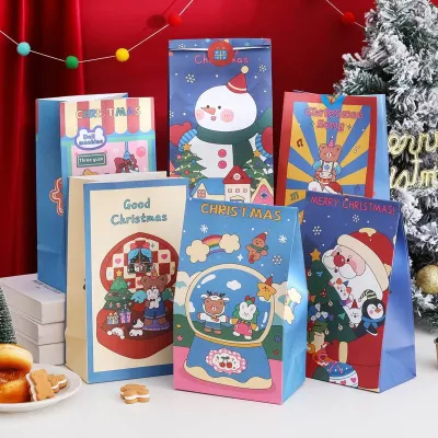Spot Delivery·Christmas Gift Bag 267*150*97mm 【Set 6 bags】Candy Snowman Elk Party Cookies Snacks Gift bags