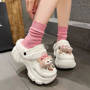 Giày Lười Trẻ Em Dễ Thương Mùa Đông Ngoài Trời Chống Trượt Ấm Áp Bằng Vải Cotton Có Lông Cừu Đế EVA Đế Dày 35cm