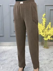 Thickened Fleece High Waist Casual Harlan Pants Womens Mid-aged Mommy Style Spring Autumn Fashion Elastic Waist Loose Fit Long Trousers
