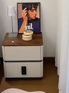 NexCub โต๊ะข้างเตียงอัจฉริยะ โต๊ะข้างเตียง รุ่น: Nova N07 ชาร์จไร้สาย+USB+ลำโพง+กุญแจรหัส หนังพรีเมียม ลิ้นชักสองอัน