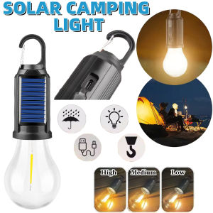LED Solar Camping Lights USB Rechargeable Bulbs Lamp Dimmable with Hooks Vintage Light for Hiking Tent Lantern Outdoor Lighting