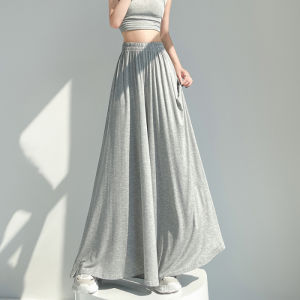 Gray Ice Silk Wide Leg Pants Womens Spring Autumn Thin Pear Shape Design Small Size High Waist Draped Casual Skirt Pants