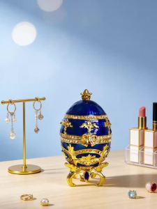 Fabergé-Style Egg with Gorgeous Hinged Jewelry Box Exquisite Desktop Decor for Easter Christmas Ring Box Small Accessories