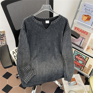 เสื้อยืดคอกว้างแขนยาวทรงหลวมสำหรับผู้ชาย ทรงหลวมสบายๆ ฤดูใบไม้ผลิและฤดูใบไม้ร่วง ทรงหลวมสบายๆ ระดับไฮเอนด์ เสื้อยืดคอกลม