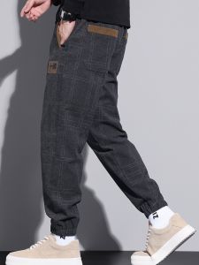 Autumn Spring Mens Casual Pants 2023 New Nine Points Embroidered Loose Trousers Harlan Style Youth Popular Check Pattern