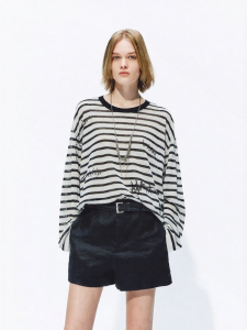 MO&Co. | Linen Tencel Stripe Thin Drop Shoulder Knitwear