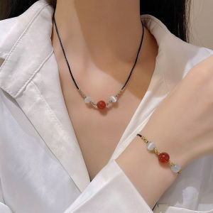 【COD】2022 New Adjustable Lucky Beads Jequirity Bean Red Agate Necklace for Women Original Handmade Necklace Set Fashion Bracelet Jewelry Gifts Accessories