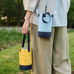 *SG SELLER* Art Series Canvas Mini accessory Cup Bag|With Detachable Strap Water Bottle Holder|2 Way Carry|Free Your Hand Sg Seller Water Bottle Holder Bag - Lazada