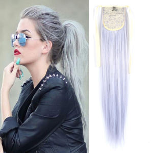 Deep Silver Grey Ponytails Hair Extension Wig Tie Dye Gradient Color High Temperature Silk Grandma Style Fake Hair Tail