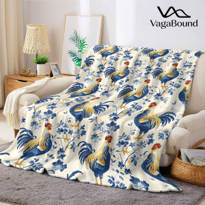 Vintage Rooster Floral Flannel Blanket Warm Soft Halloween Christmas Decorative Couch Warm Cozy All-Season Gift