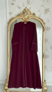 Abaya Hitam Arabian Terbaru Kamila Dres BL Ceruty Babydoll Full Puring Aksen Payet Mutiara M L XL XXL Resleting Depan Aktif Busui Friendly Dress Muslimah Simple Elegan Kekinian Warna Burgundy Hitam Sage Maroon