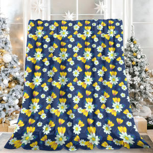 Beast Kingdom | Dusty Blue Floral Grid Fade Resistant Warm Super Soft Bedding Blanket Great for Spooky Halloween Cozy Christmas Nights